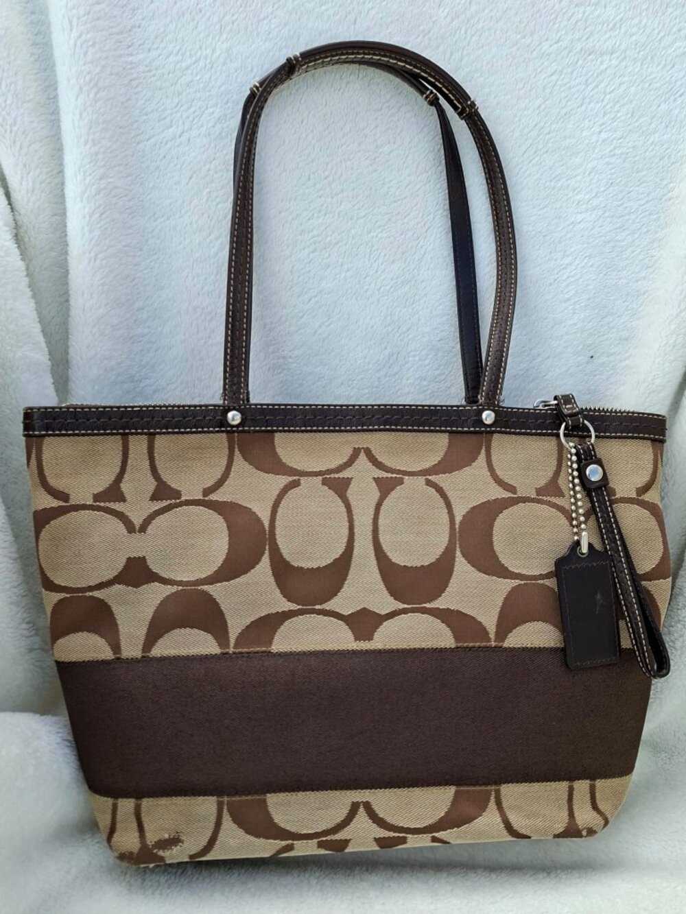 Authentic COACH Signature Stripe Zip Tote Handbag (Style No. F13548)